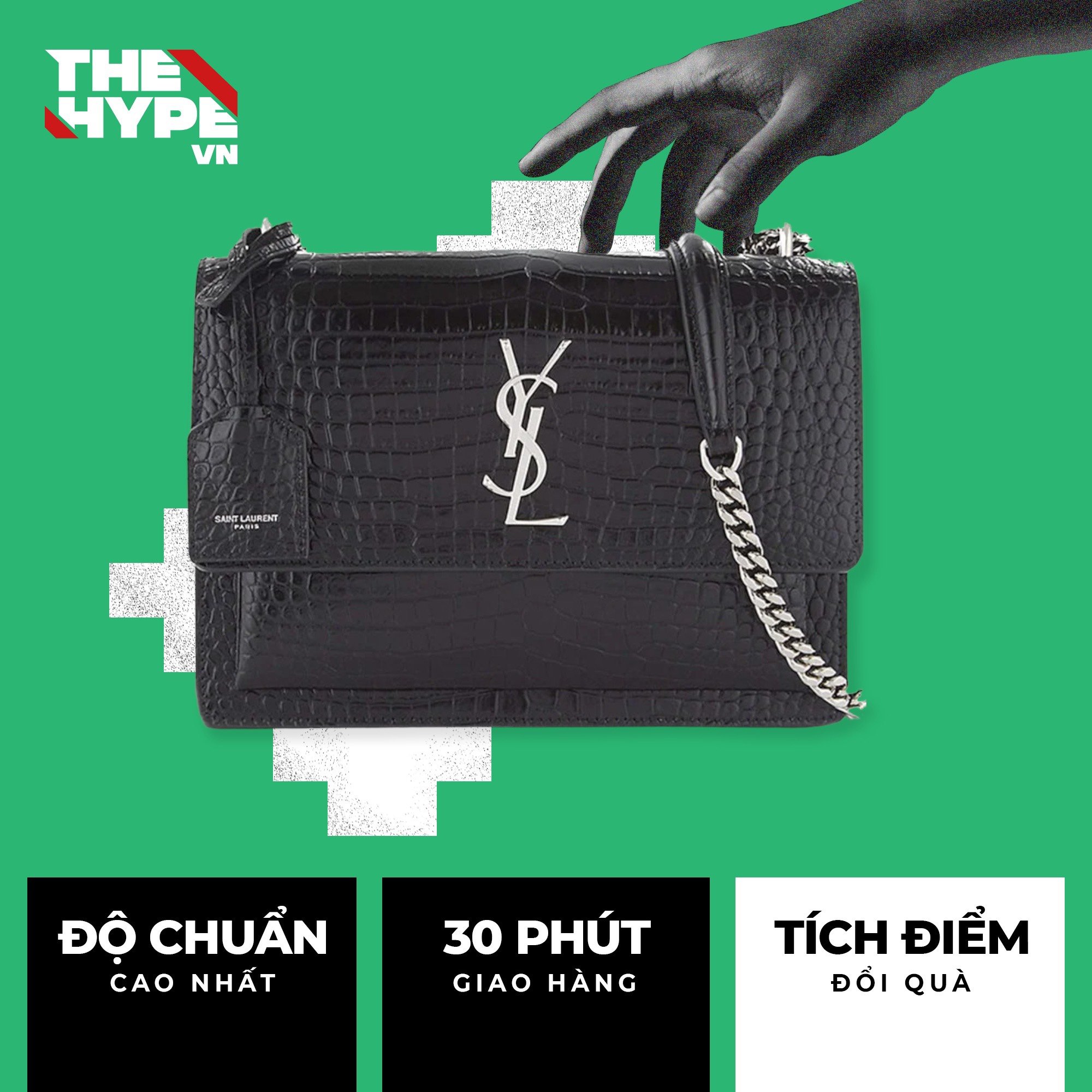 Túi YSL SUNSET MEDIUM IN CROCODILE EMBOSSED (Black) [Mirror Quality]