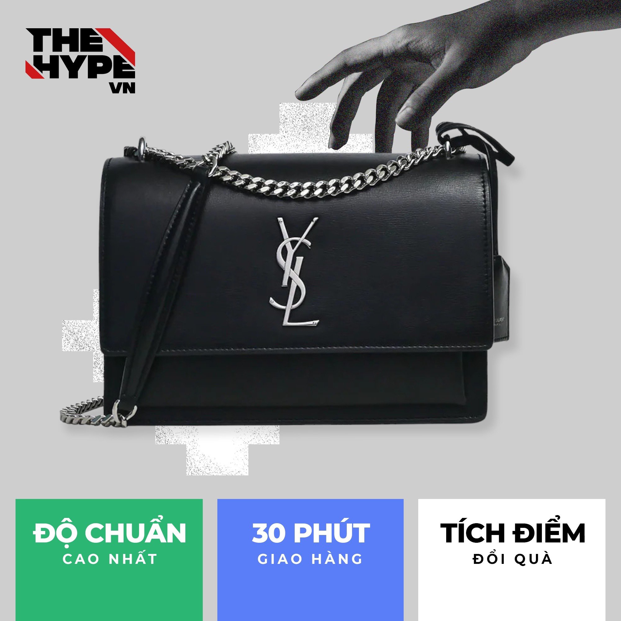 Túi YSL SUNSET MEDIUM CHAIN BAG IN SMOOTH LEATHER (Black) - [Mirror Quality]