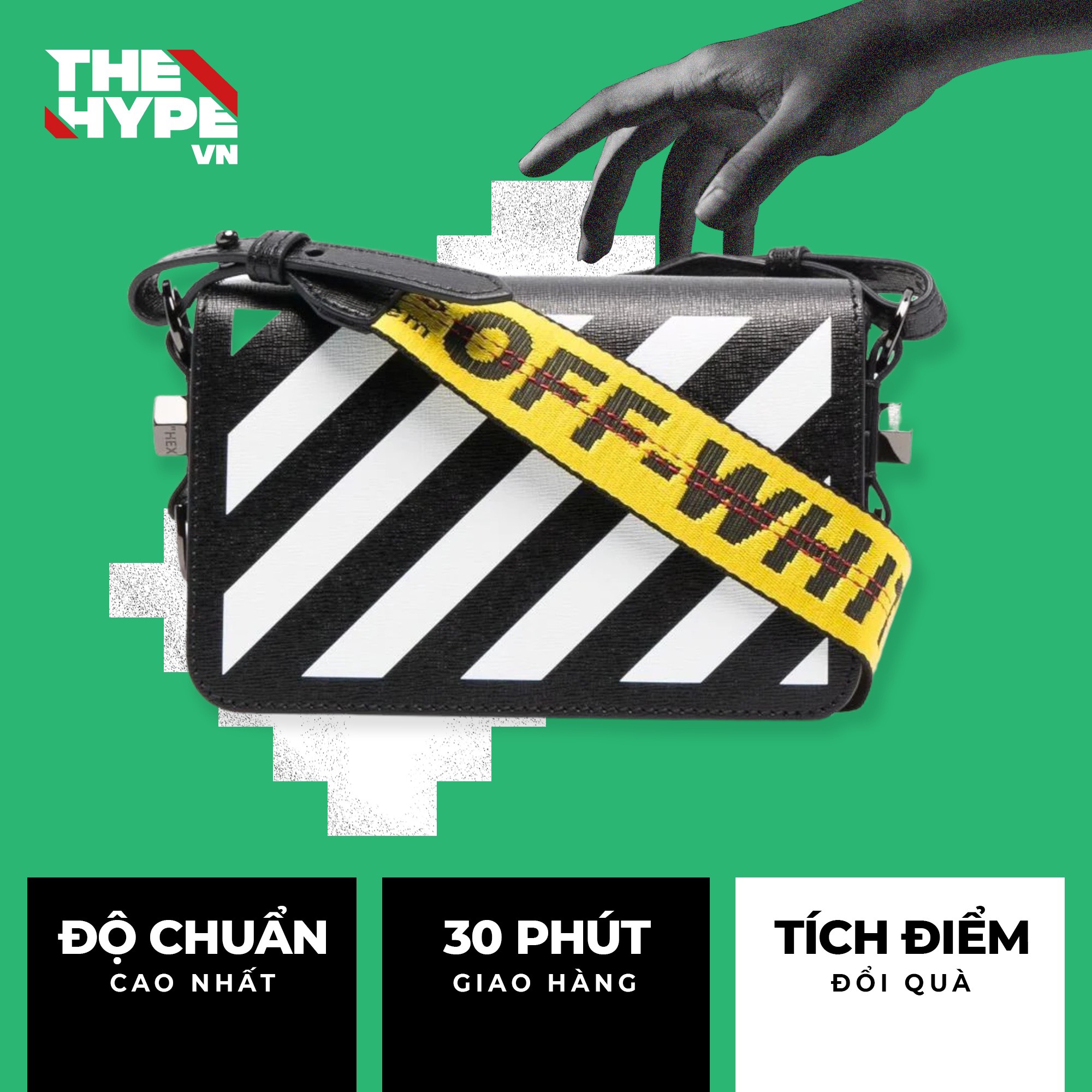 Túi Off-White Oblique Stripes size 1.0 (Đen) [Mirror Quality]