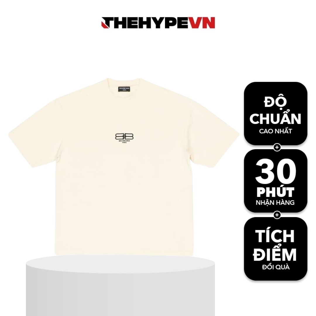 BALENCIAGA TEE - Áo BLCG BB Paris Icon (Cream) [MIRROR QUALITY]