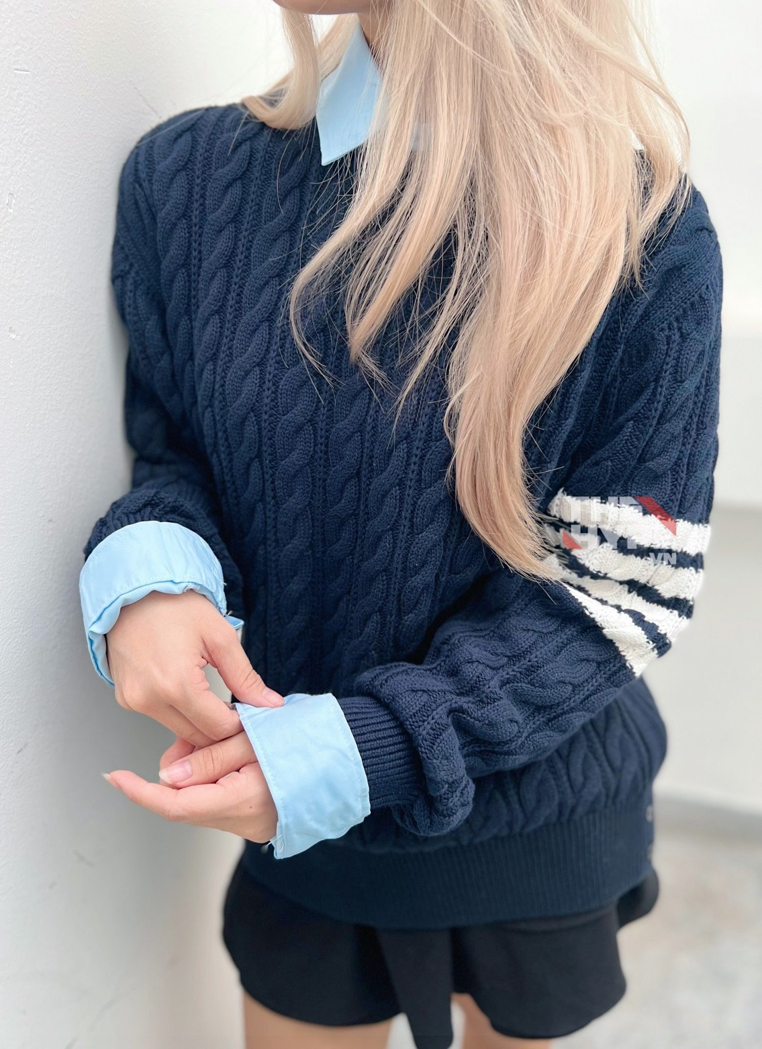 THOM BROWNE SWEATER - Áo TB 4-bar Cable Knit (Navy) [Mirror quality]