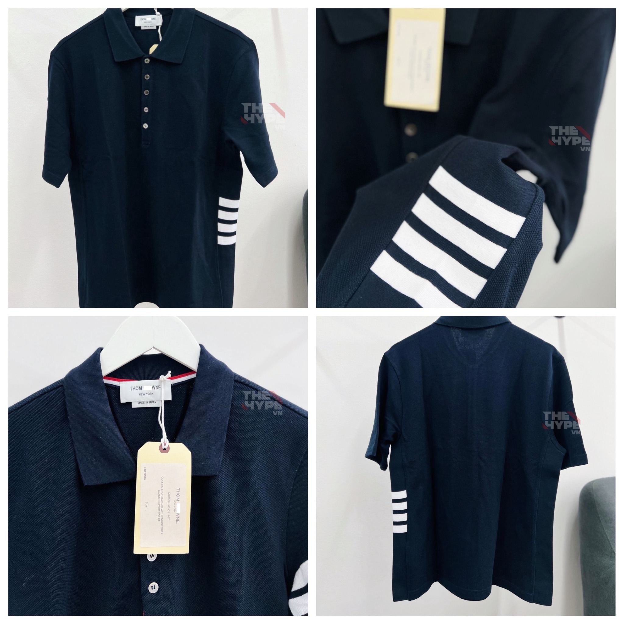THOM BROWNE POLO - Áo Polo TB Side Stripes Insert (Navy)[MIRROR QUALITY]