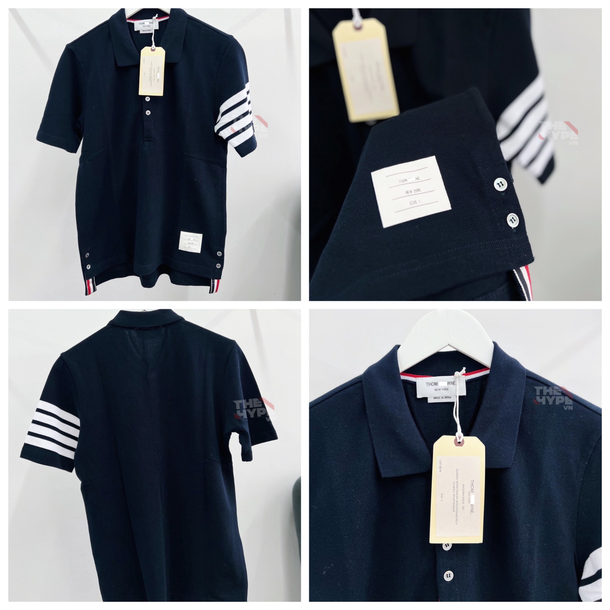 THOM BROWNE POLO - Áo polo tb sọc ở tay (Navy) [Mirror Quality]