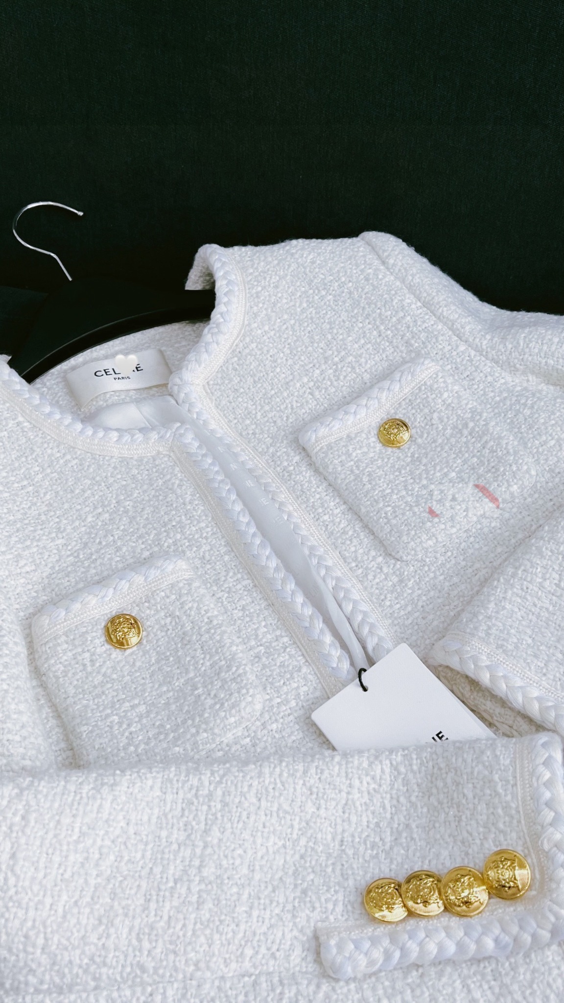 CELINE JACKET - Áo Khoác Celine "Chasseur" Jacket In Braided Bouclé Tweed (White) [Mirror Quality