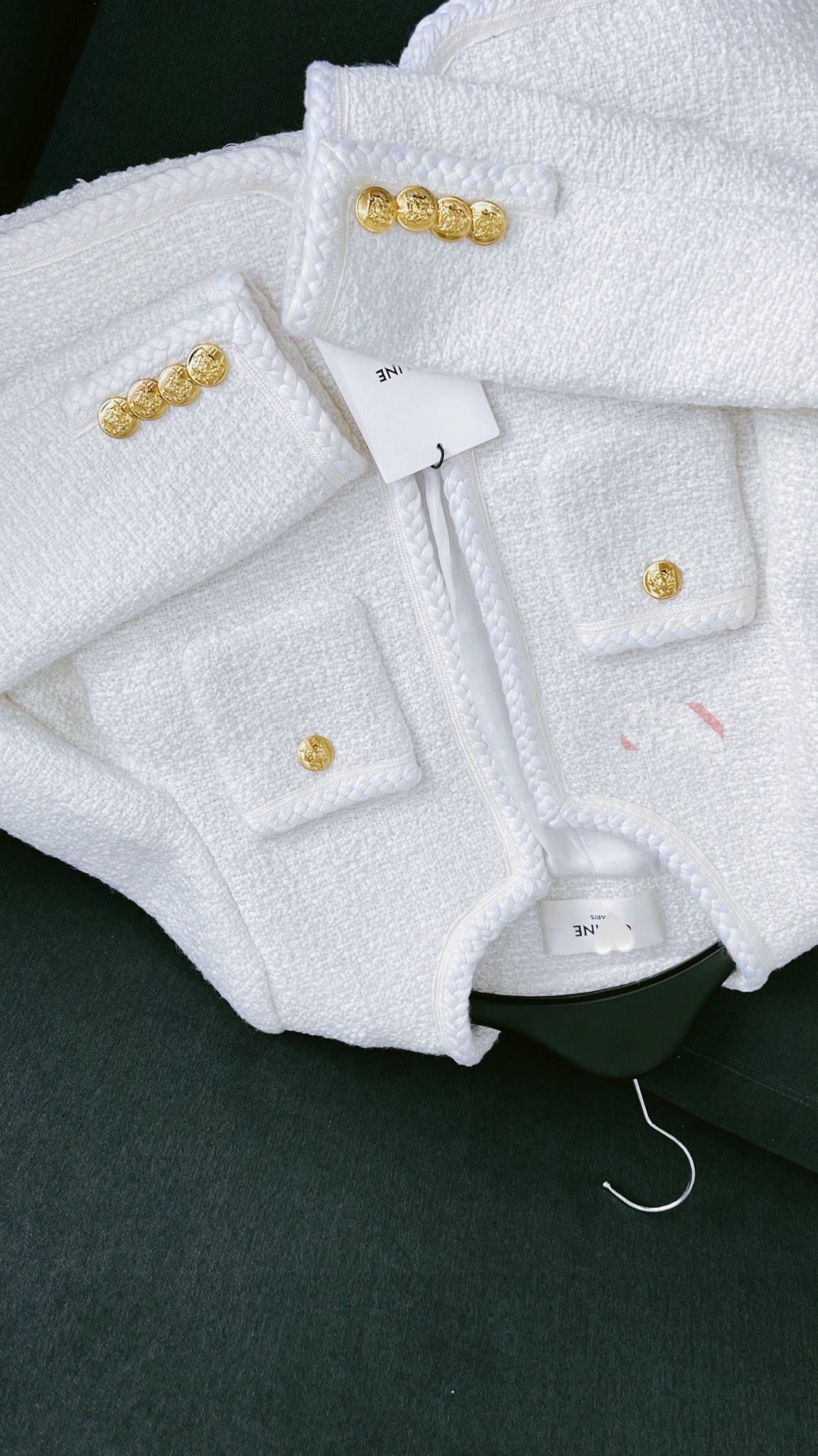 CELINE JACKET - Áo Khoác Celine "Chasseur" Jacket In Braided Bouclé Tweed (White) [Mirror Quality