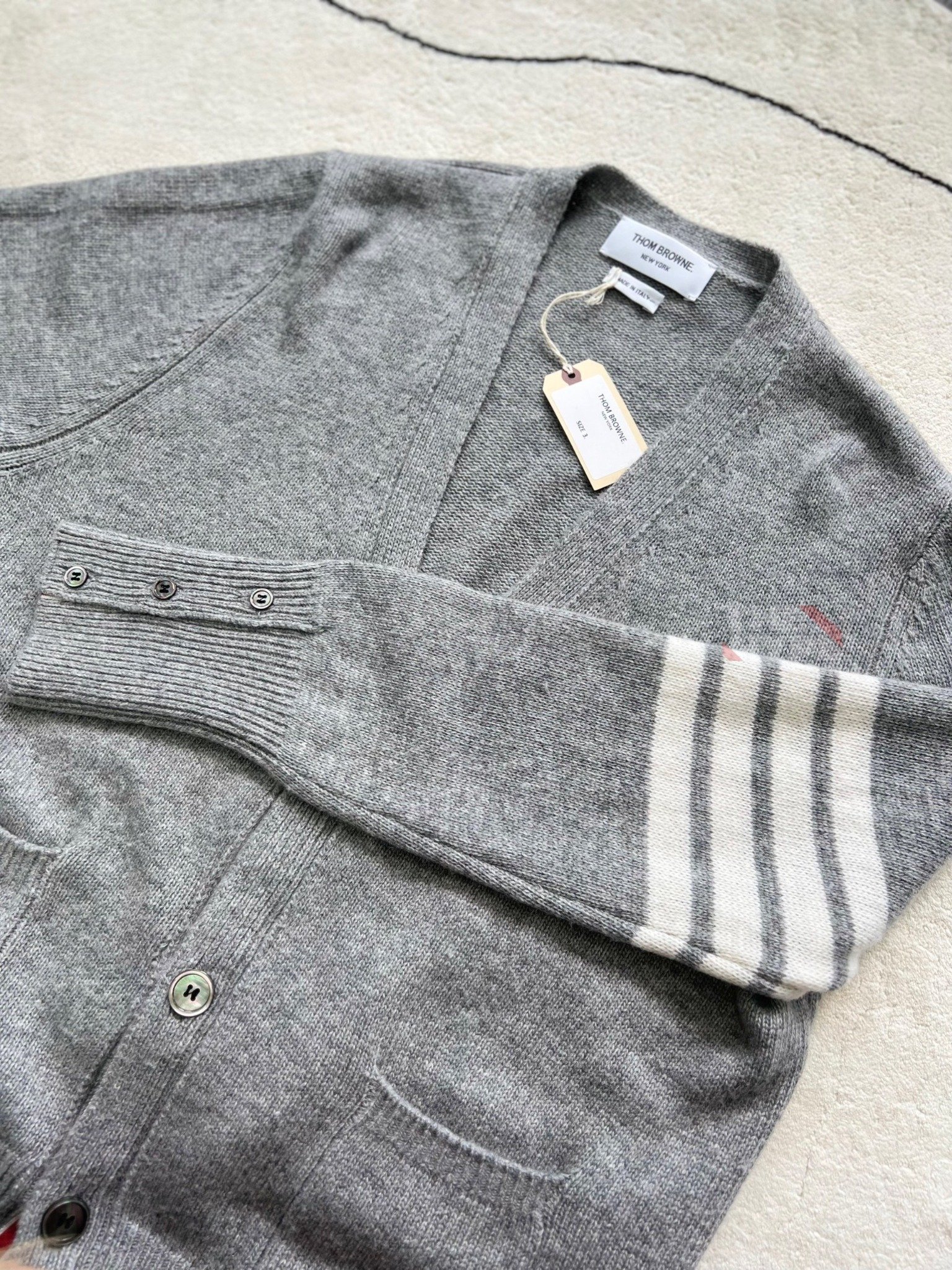 THOM BROWNE CARDIGAN - Áo khoác TB Cashmere Crewneck Pullover (Grey) [Mirror quality]