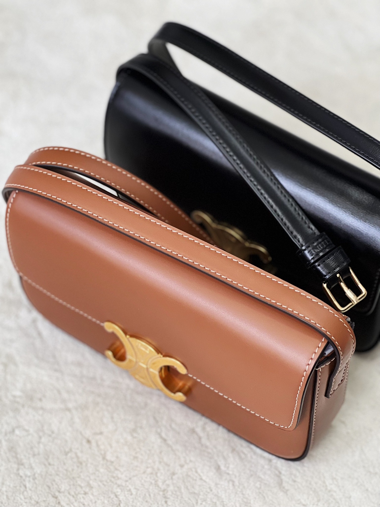 CELINE BAG - Túi Celine Classique Triomphe Shiny Calfskin (Tan) [MIRROR QUALITY]