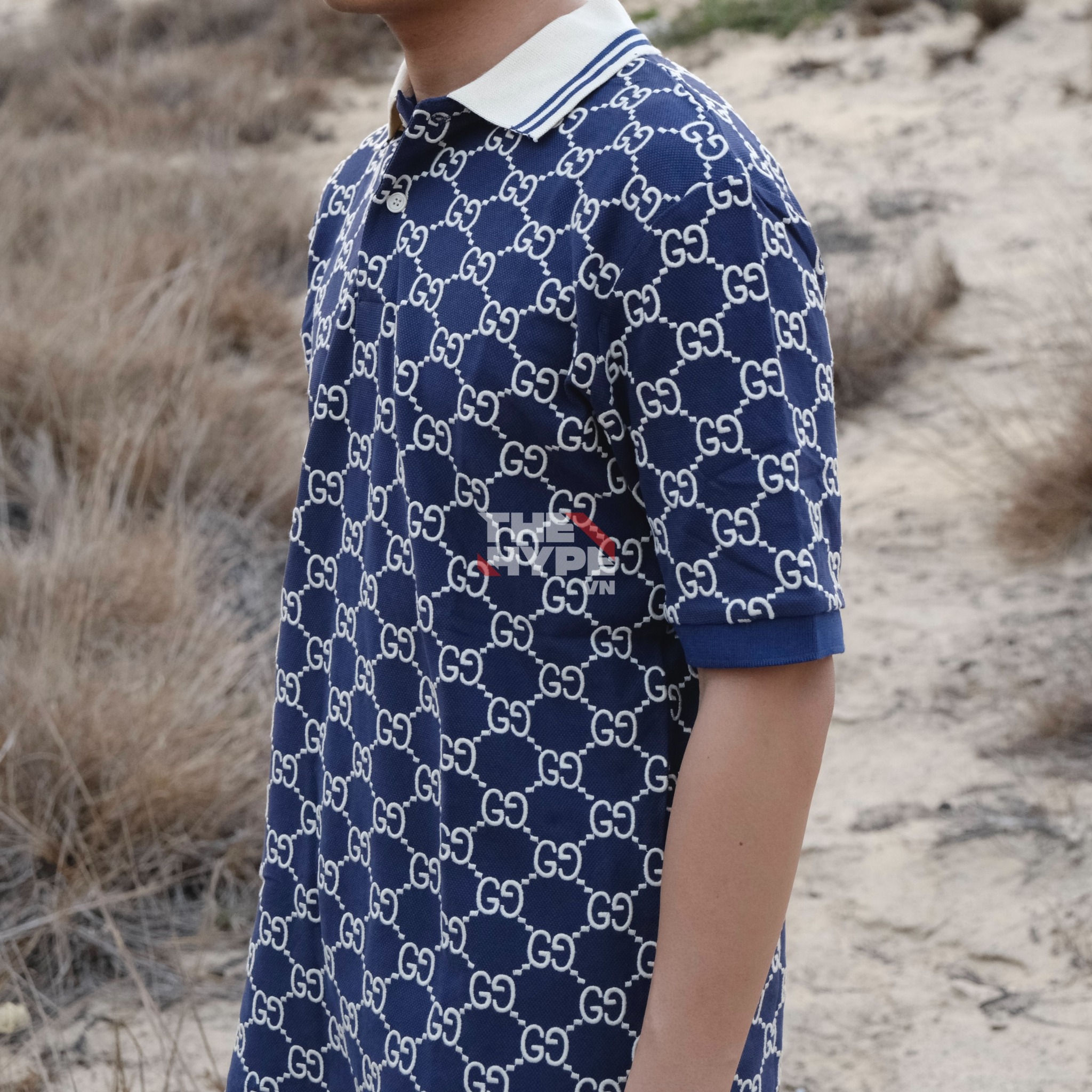 GUCCI POLO - Áo Có Cổ Gucci GG Stretch Cotton (Dark Blue) [Mirror Quality]