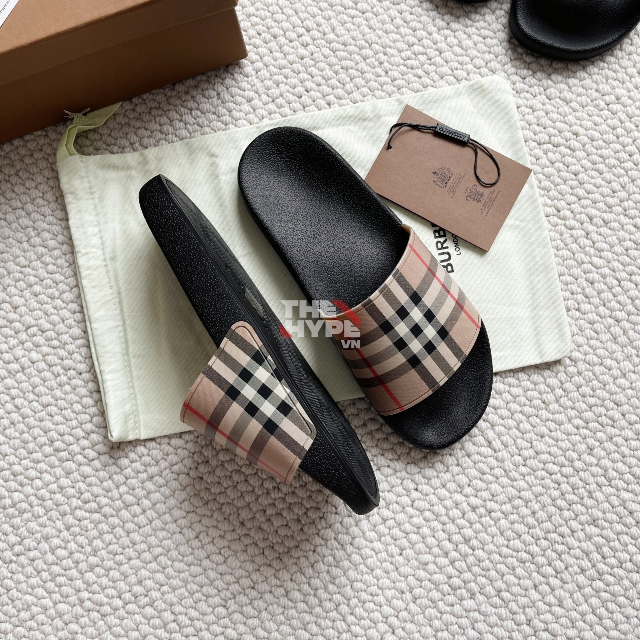 Dép Burberry Vintage Check Open-Toe Slides (Brown) [Mirror Quality]