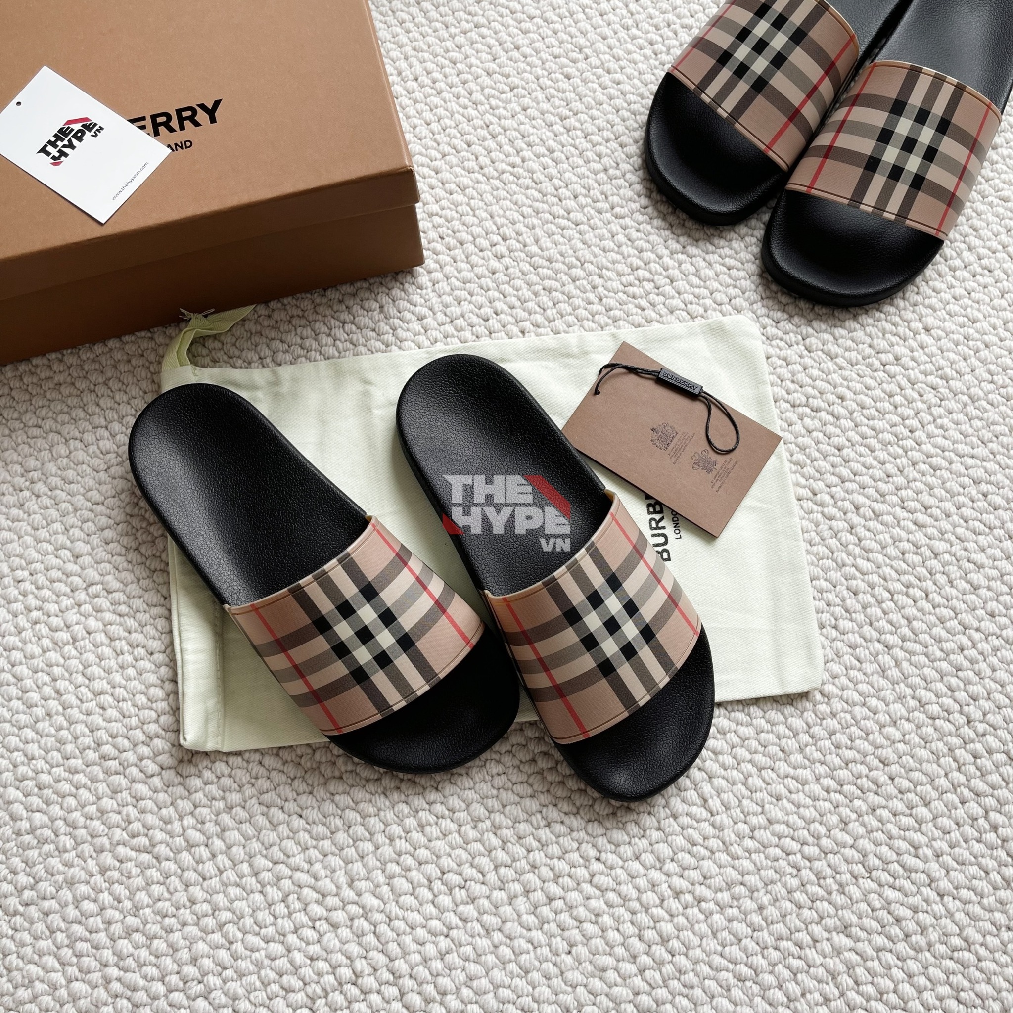Dép Burberry Vintage Check Open-Toe Slides (Brown) [Mirror Quality]