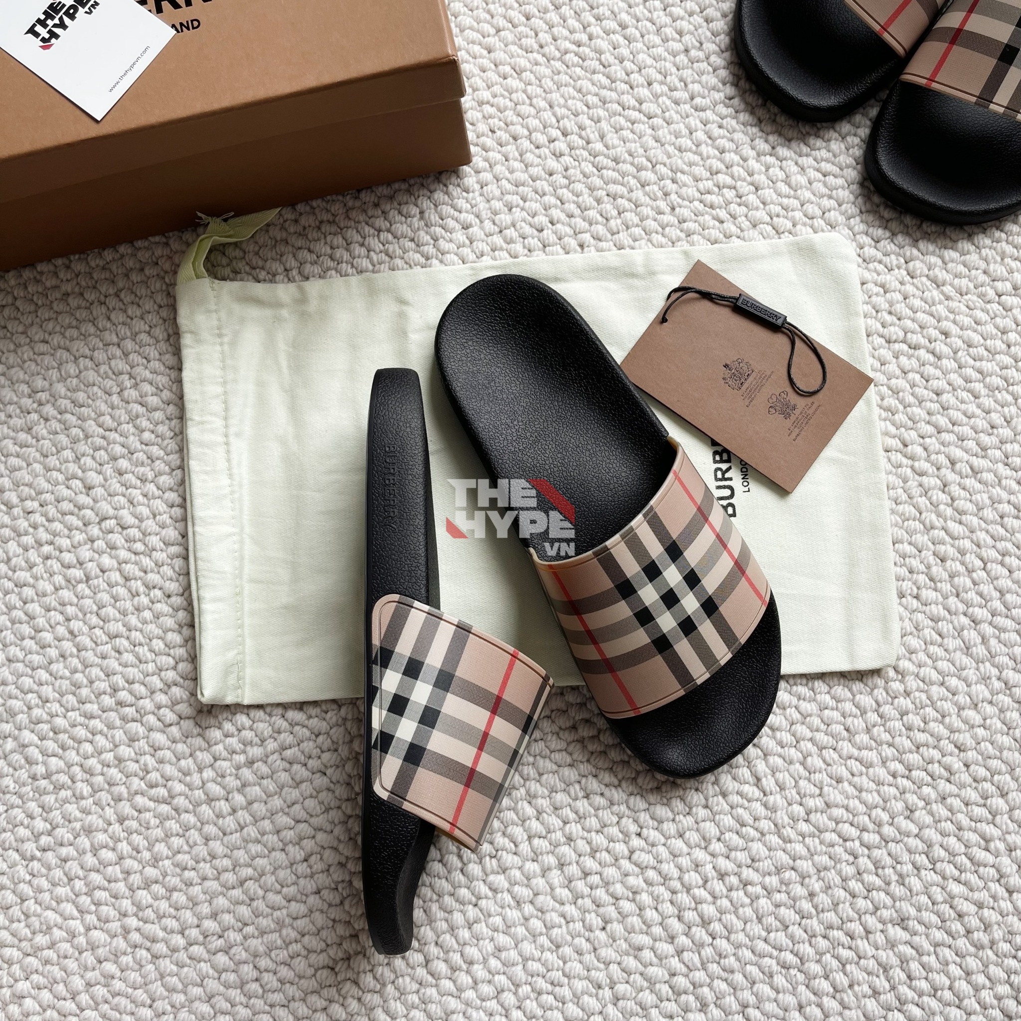 Dép Burberry Vintage Check Open-Toe Slides (Brown) [Mirror Quality]