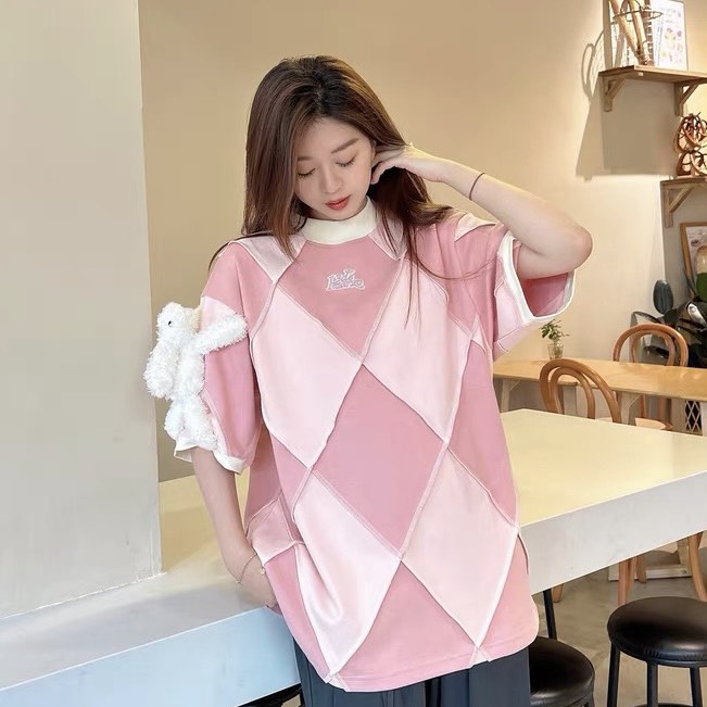 13DE MARZO TEE - Áo Thun 13DE MARZO Hemming Diamond Check (Pink) Best Quality