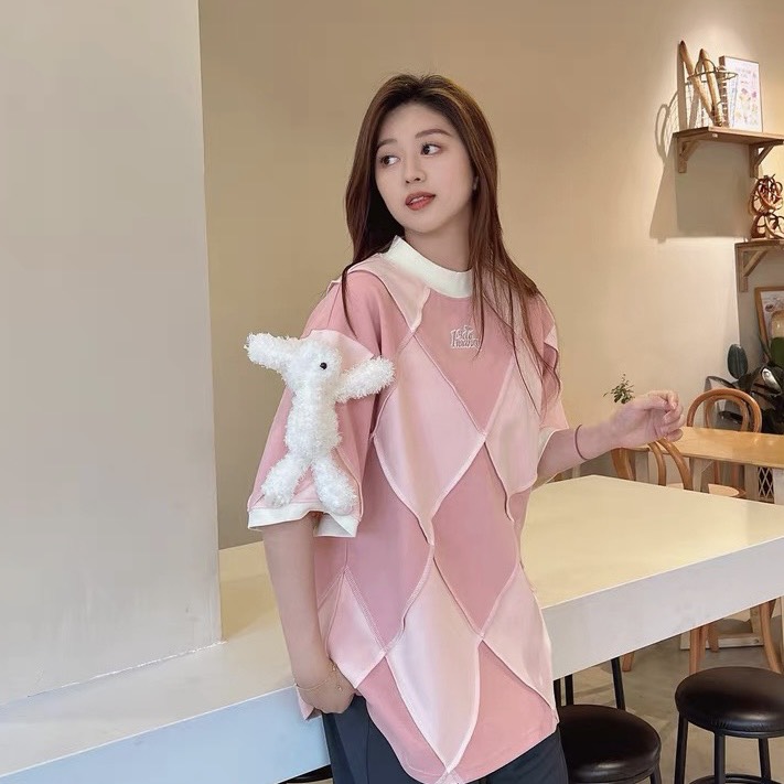 13DE MARZO TEE - Áo Thun 13DE MARZO Hemming Diamond Check (Pink) Best Quality