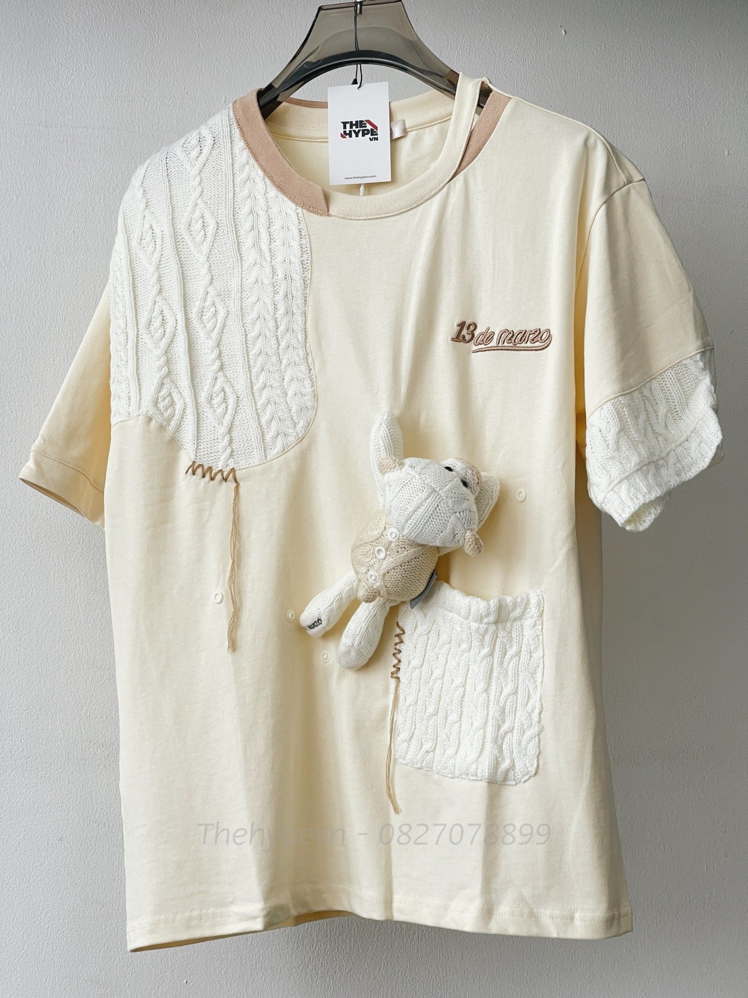 Áo Thun 13de Marzo Bear Knit Suture (Biege) Best Quality