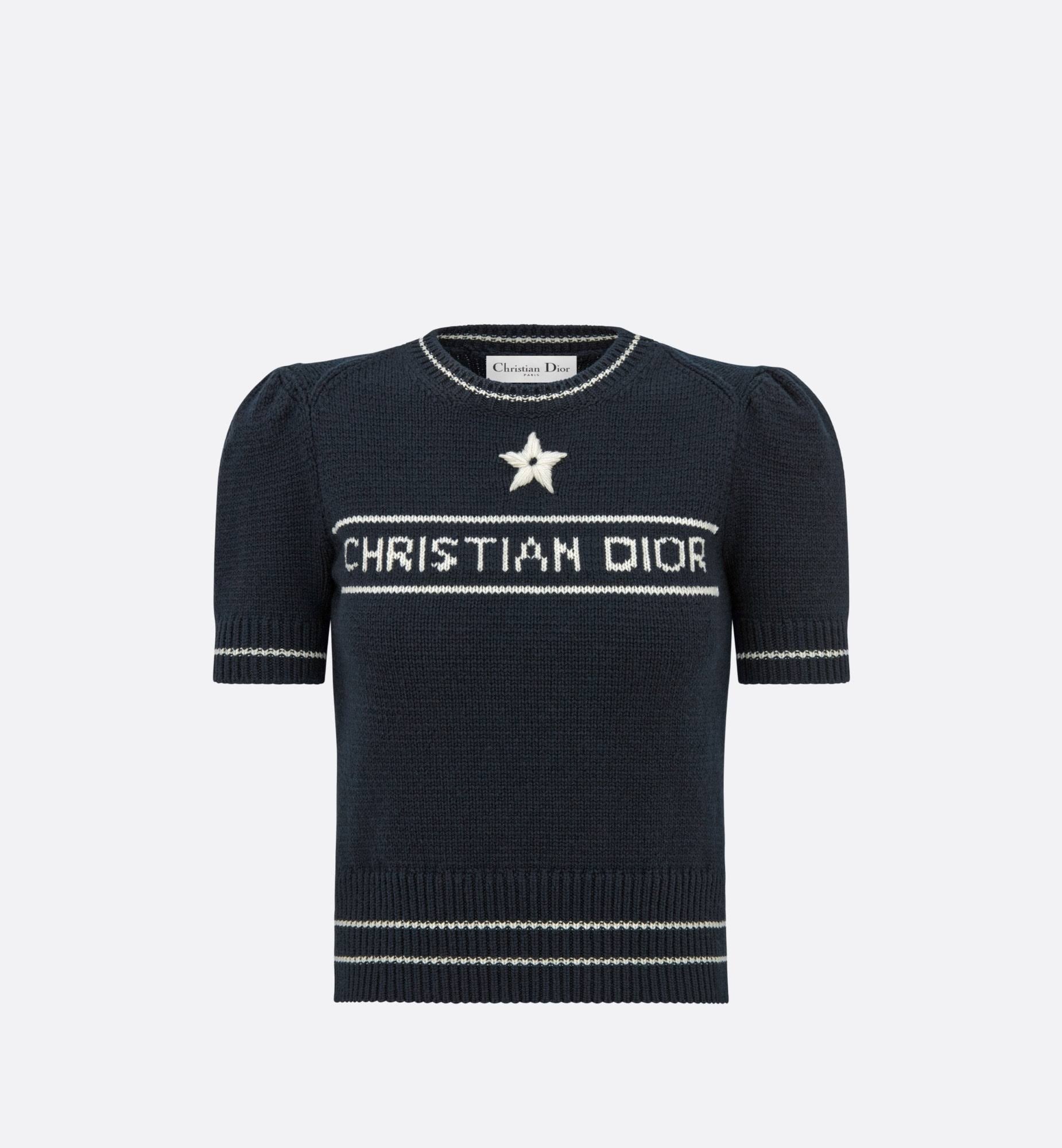 Áo Sweater Dior Short-sleeve Knit Embroidered (Navy) [Mirror Quality]