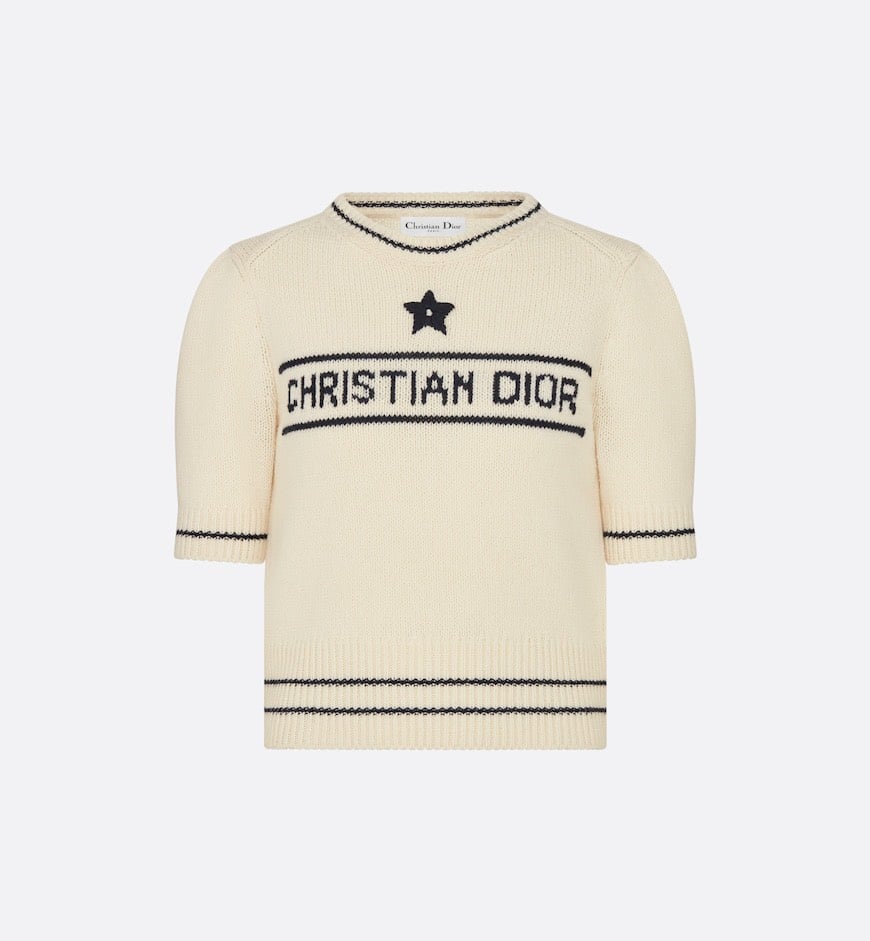 Áo Sweater Dior Short-sleeve Knit Embroidered (Cream) [Mirror Quality]