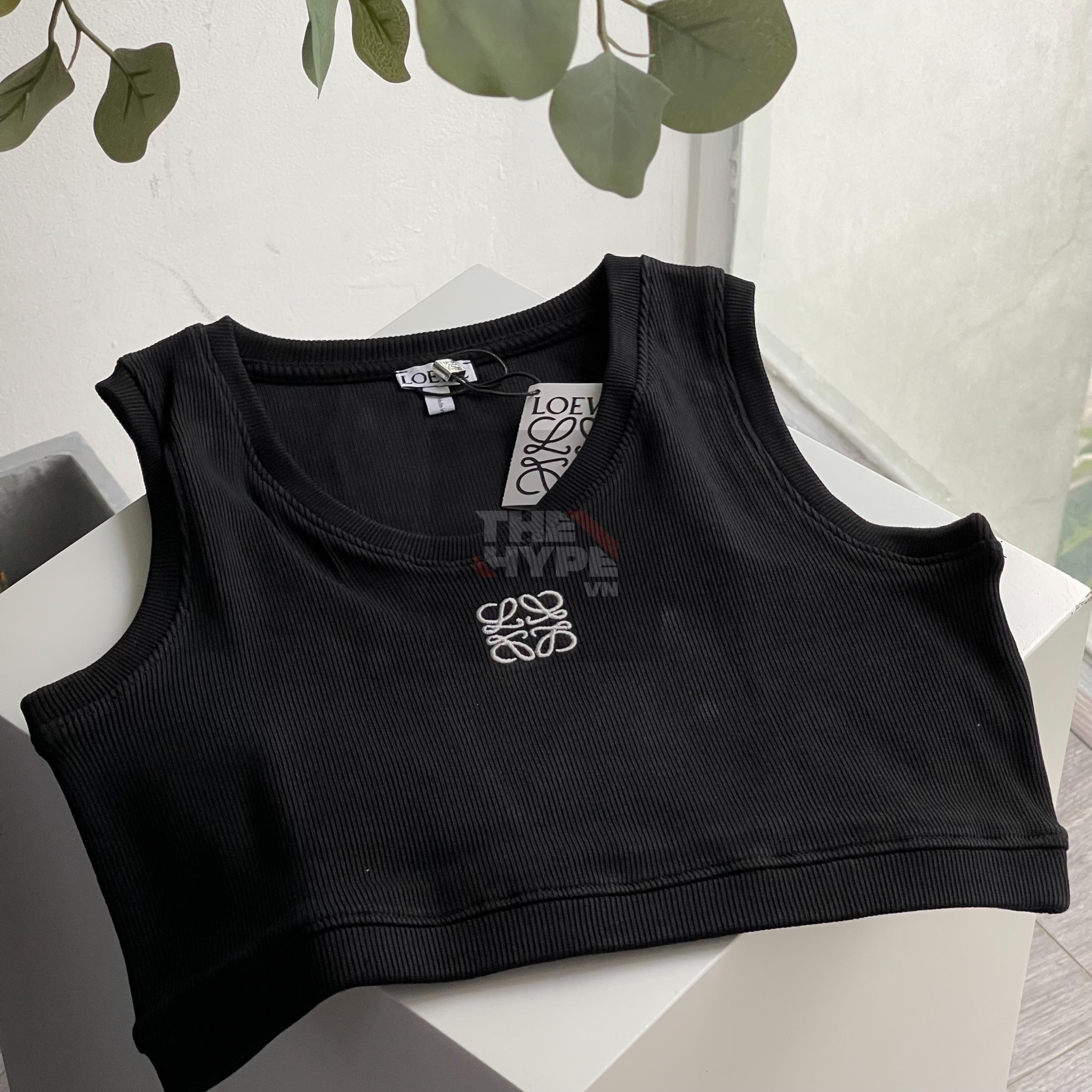 Áo Ba Lỗ Loewe Cropped Cotton Anagram Tank Top (Black) [MIRROR QUALITY]