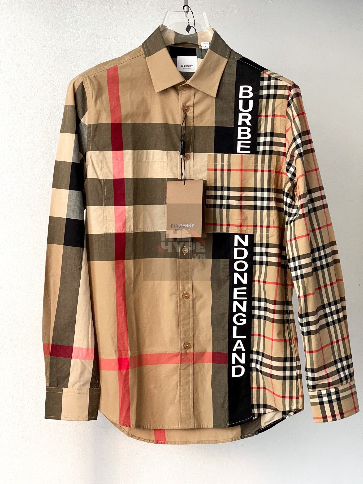 BURBERRY SHIRT - Áo Sơ mi tay dài BBR Logo Print Patchwork Check Shirt [Mirror Quality]