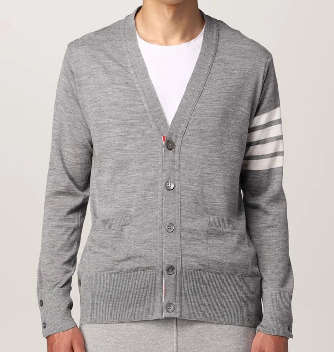 THOM BROWNE CARDIGAN - Áo khoác TB 4-Bar Knitted (Xám Nhạt-mỏng) [Mirror quality]