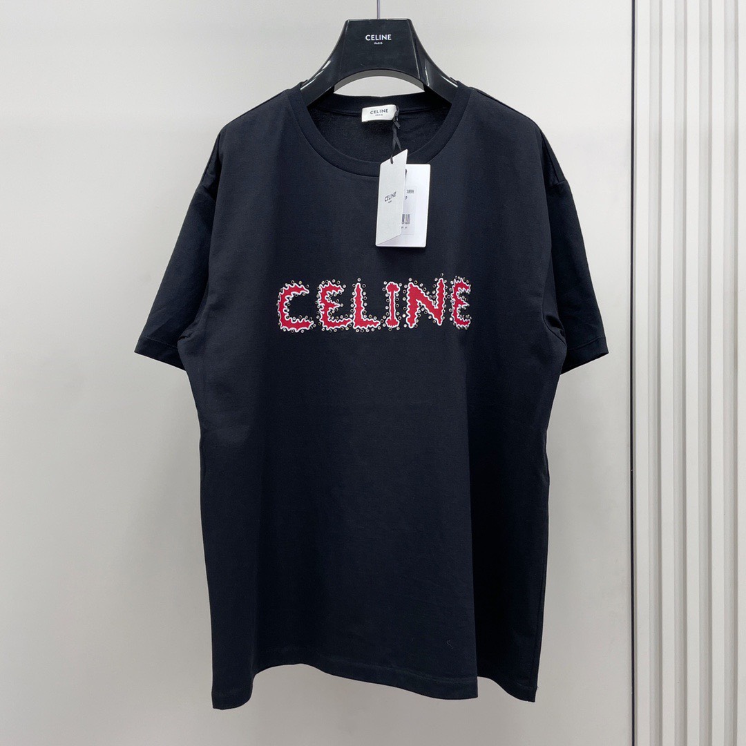 Áo thun Celine Homme Embellished Cotton-Jersey (Black) [Mirror Quality[