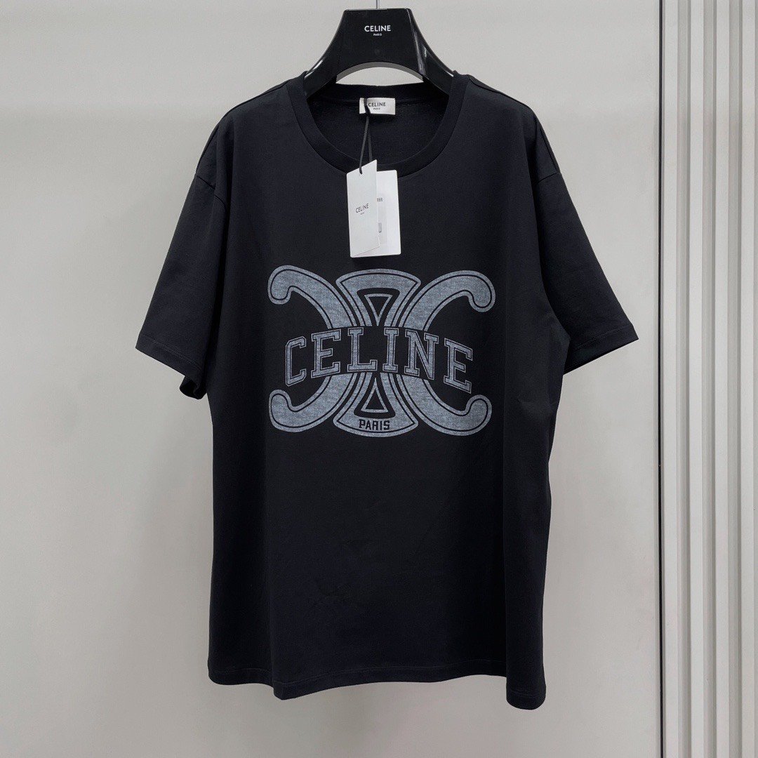Áo Thun Celine Triomphe Logo For Man Oversize (Black) [Mirror Quality]