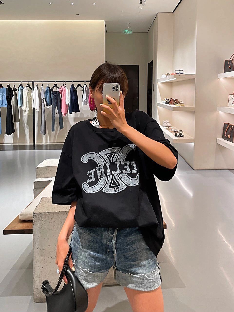 Áo Thun Celine Triomphe Logo For Man Oversize (Black) [Mirror Quality]