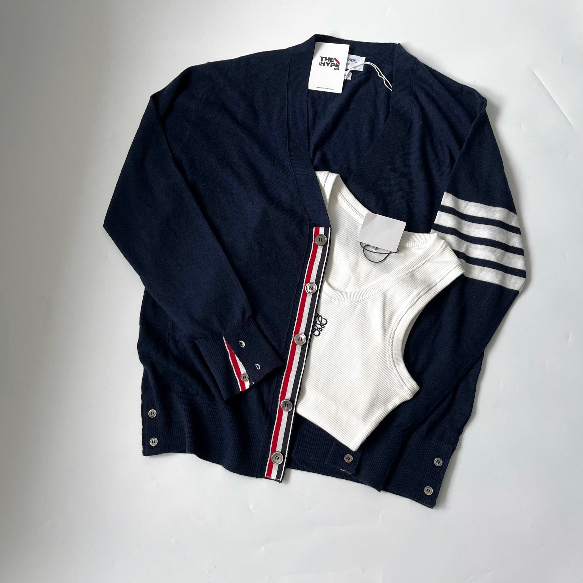 THOM BROWNE CARDIGAN - Áo khoác TB Milano Wool Mỏng (Navy) [Mirror quality]