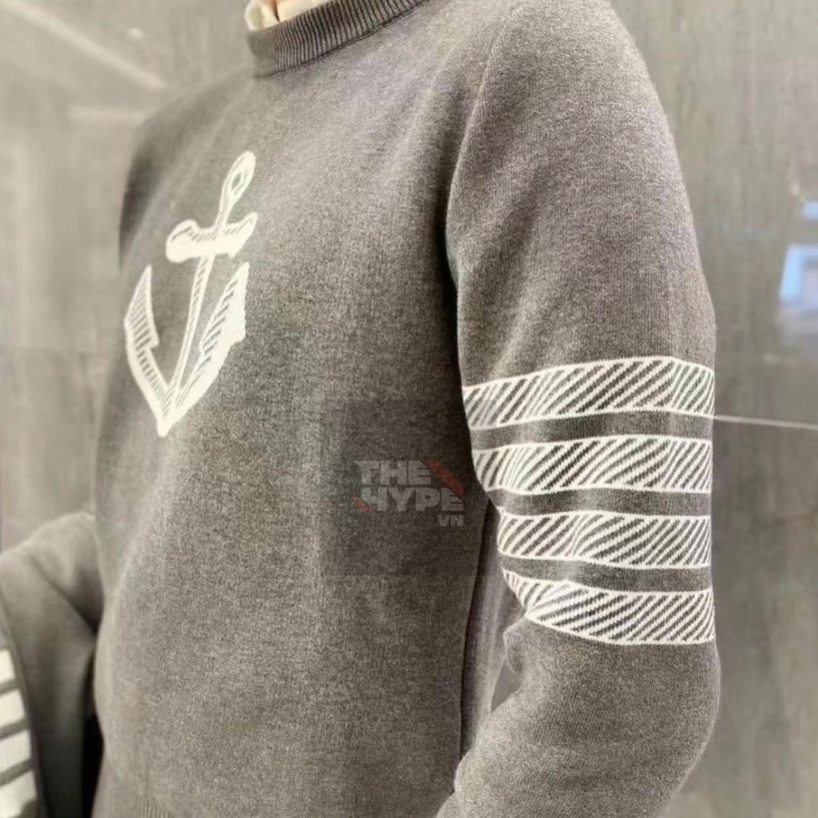 Áo Sweater Thom Browne Anchor Jacquard 4-bar Crewneck (Grey) [ Mirror Quality]