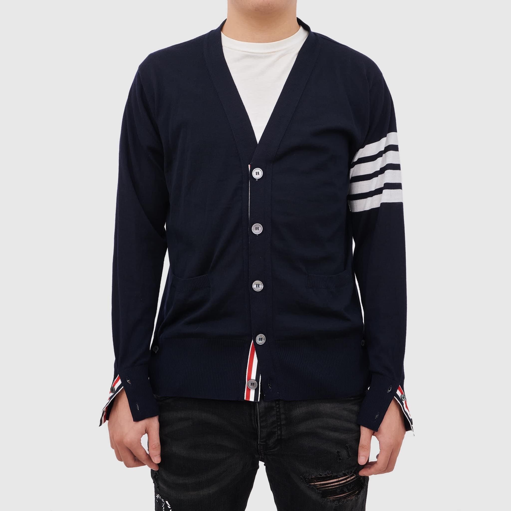 THOM BROWNE CARDIGAN - Áo khoác TB Milano Wool Mỏng (Navy) [Mirror quality]