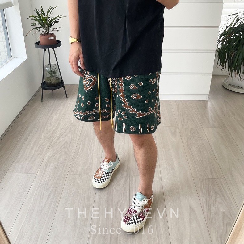 Quần Shorts Rhude Instarsia-Knit Drawstring (Xanh) [Mirror Quality]
