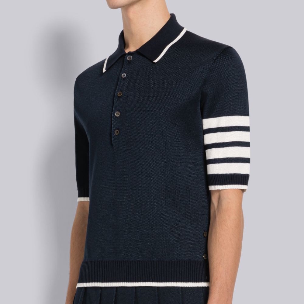Áo Polo Thom Browne Birdseye Jacquard 4-Bar Short Sleeve (Navy) [Mirror Quality]