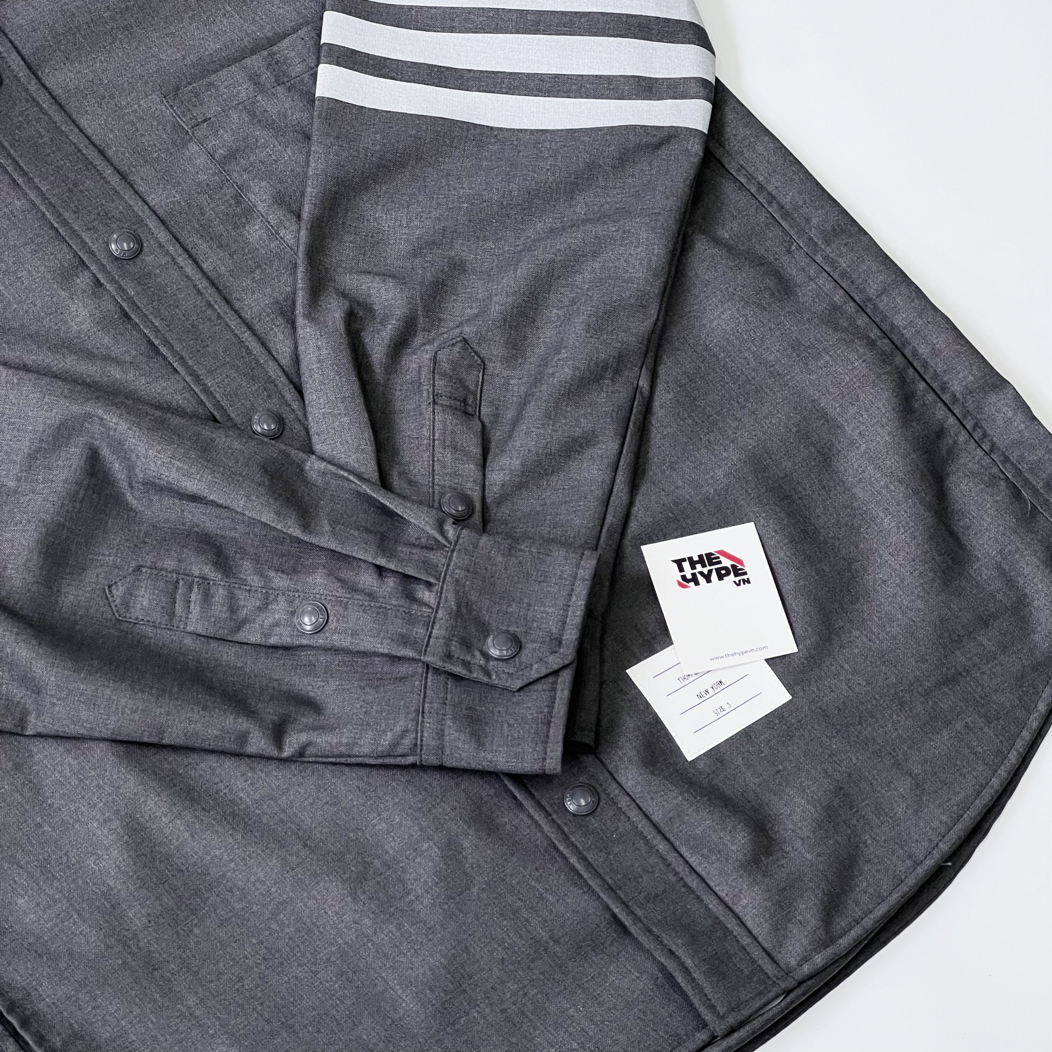 THOM BROWNE SHIRT - Áo sơ mi flannel TB tonal 4-Bar shirt (Xám) [Mirror Quality]