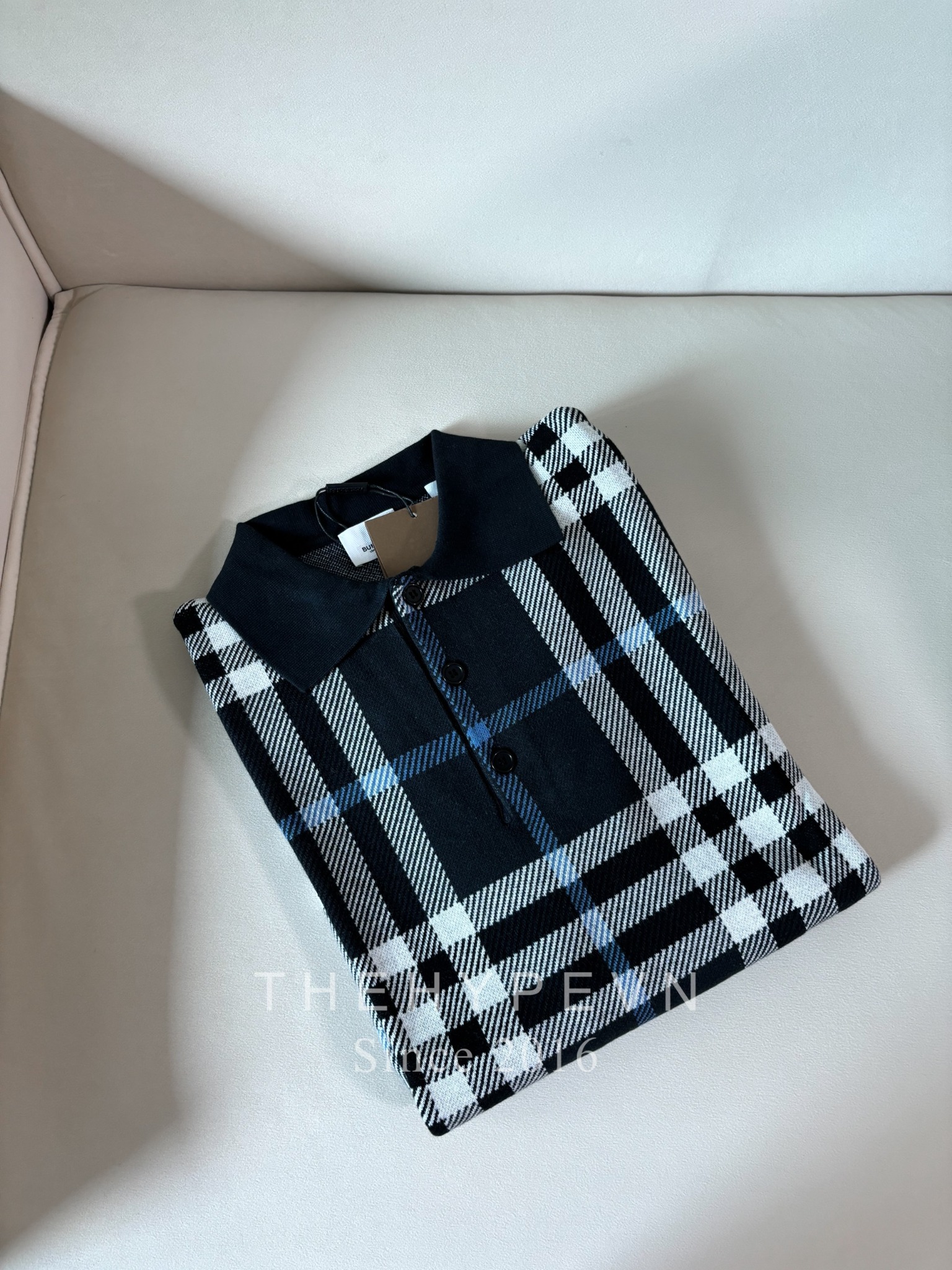 Áo Polo Burberry BBR Check Cotton Jacquard (Dark Blue) [Mirror Quality]