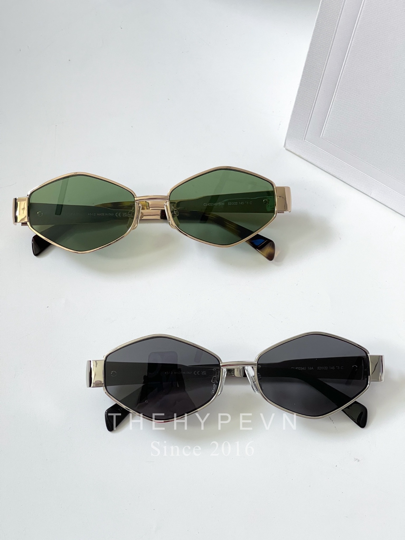 CELINE SUNGLASS - Kính râm Celine Triomphe Geometric Metal & Acetate (SILVER / SMOKE) [Mirror Quality]