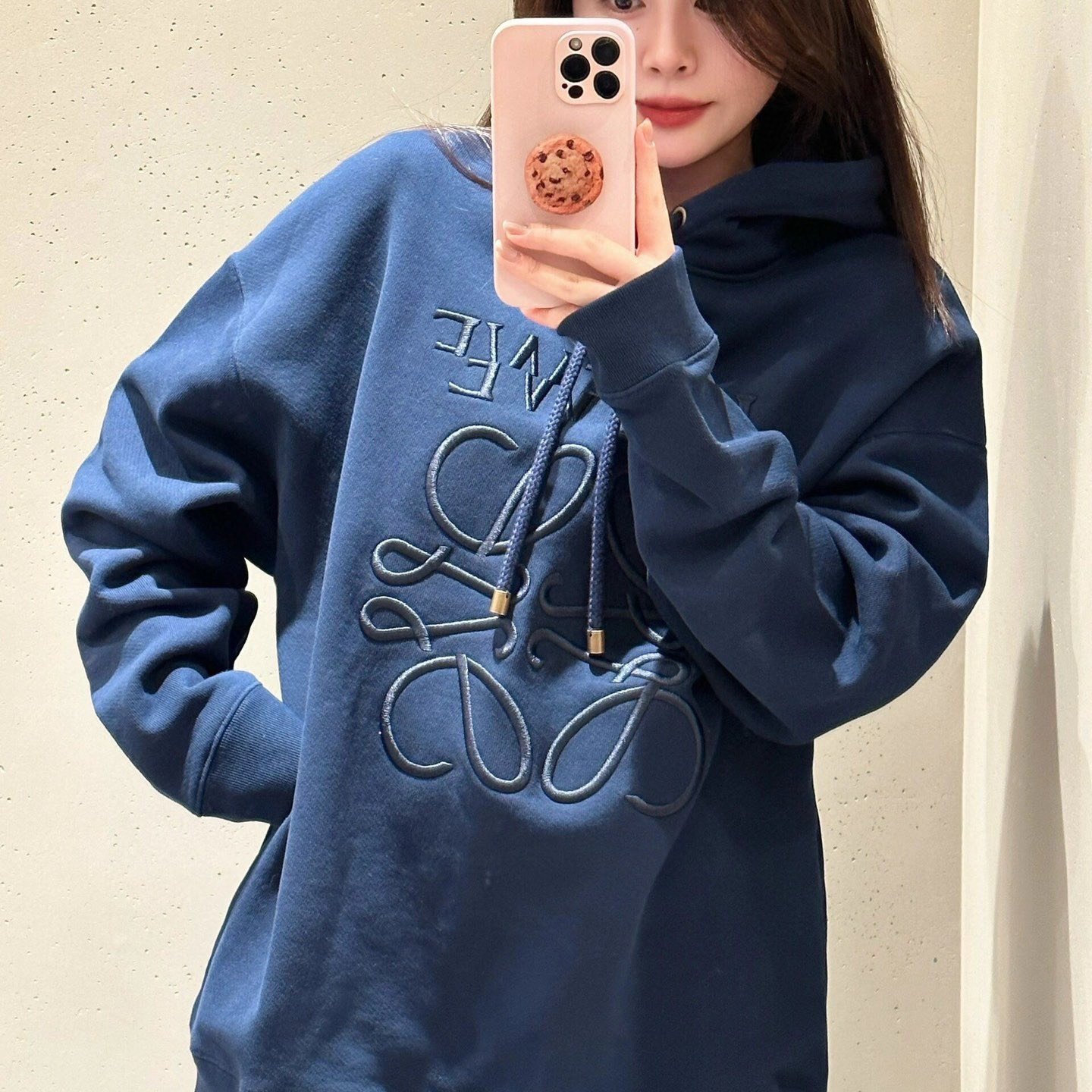 Áo Hoodie Loewe Relaxed Fit In Cotton (Prussian Blue) [Mirror Quality]