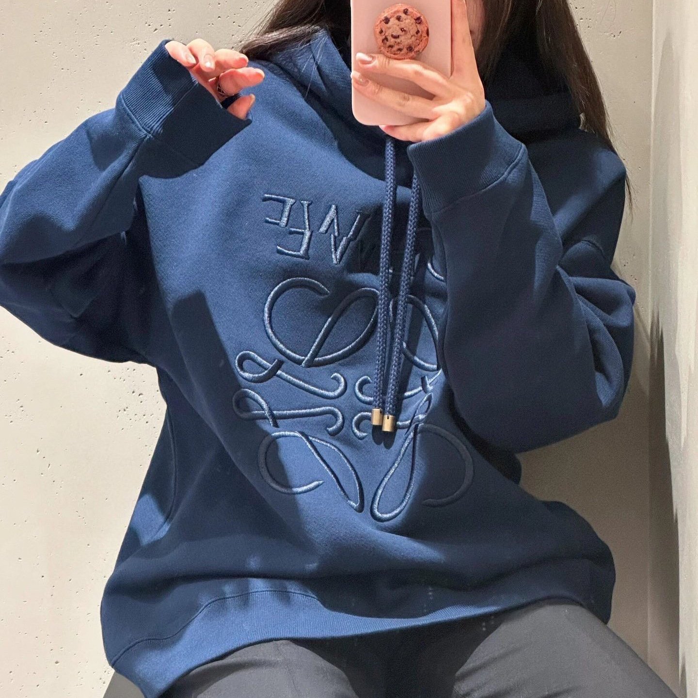 Áo Hoodie Loewe Relaxed Fit In Cotton (Prussian Blue) [Mirror Quality]