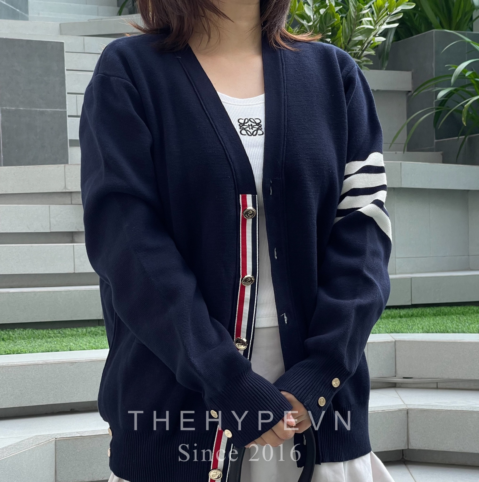THOM BROWNE CARDIGAN - Áo khoác TB Cashmere Crewneck Pullover (Navy) [Mirror quality]