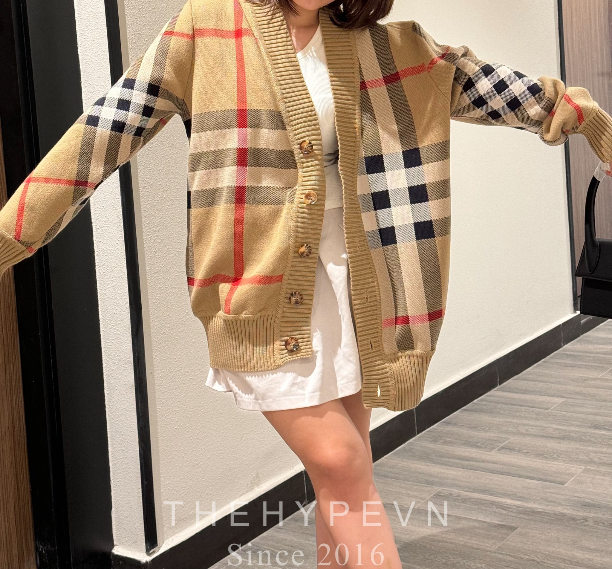 Áo Cardigan Burberry Check Wool Blend (Brown) [Mirror Quality]