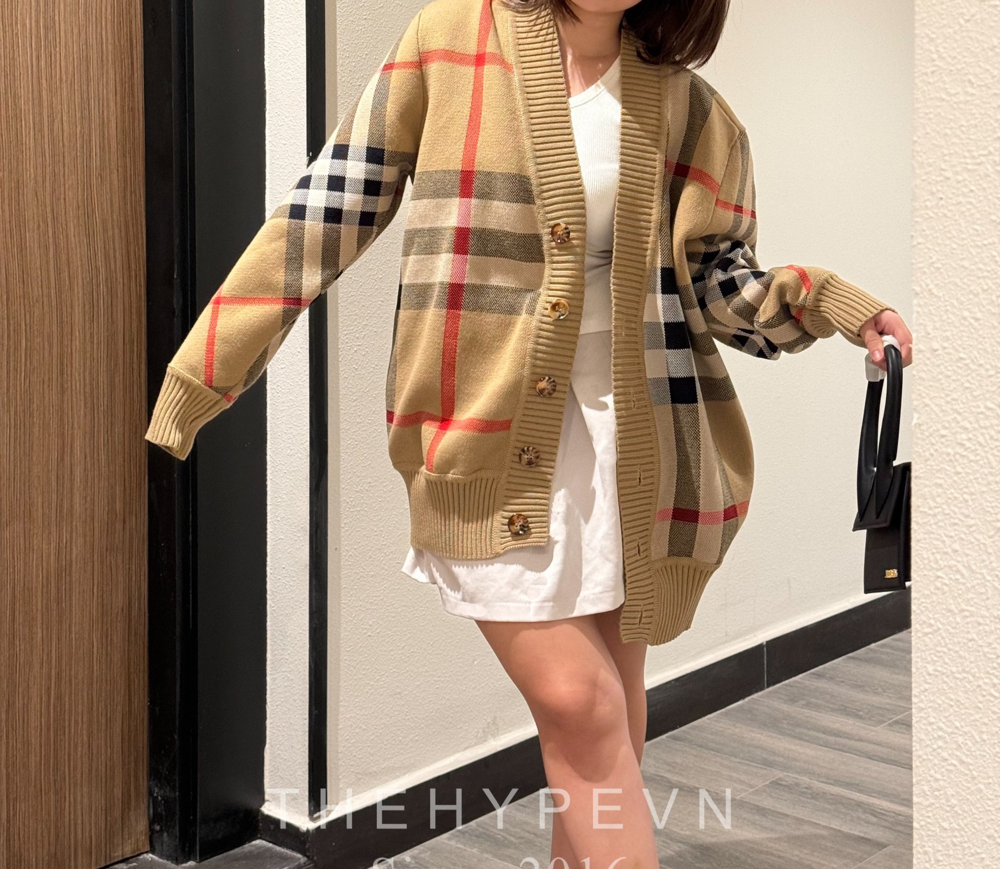 Áo Cardigan Burberry Check Wool Blend (Brown) [Mirror Quality]