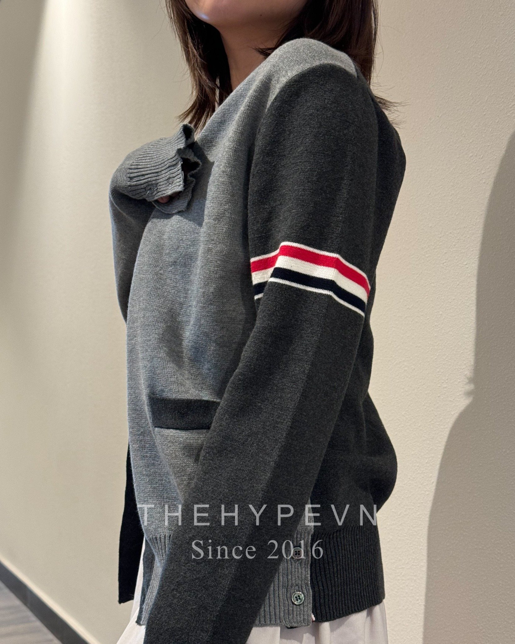 THOM BROWNE CARDIGAN - Áo khoác TB Colour-block Cotton (Grey) [Mirror quality]
