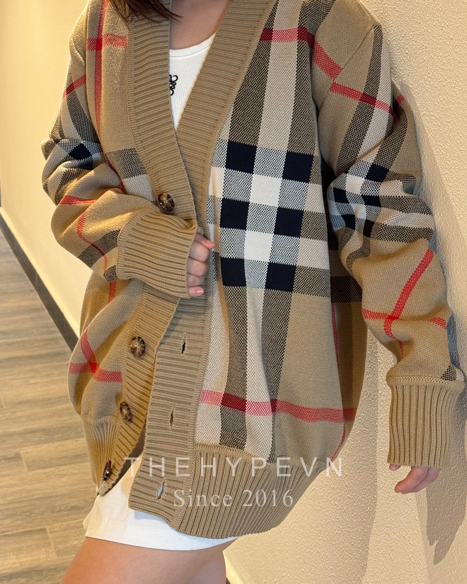 Áo Cardigan Burberry Check Wool Blend (Brown) [Mirror Quality]