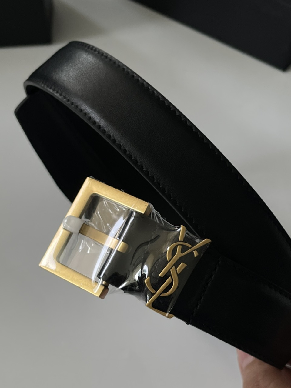 Belt YSL Cassandre Thin In Vegetable - Tanned Leather (Black) [Mirror Quality]