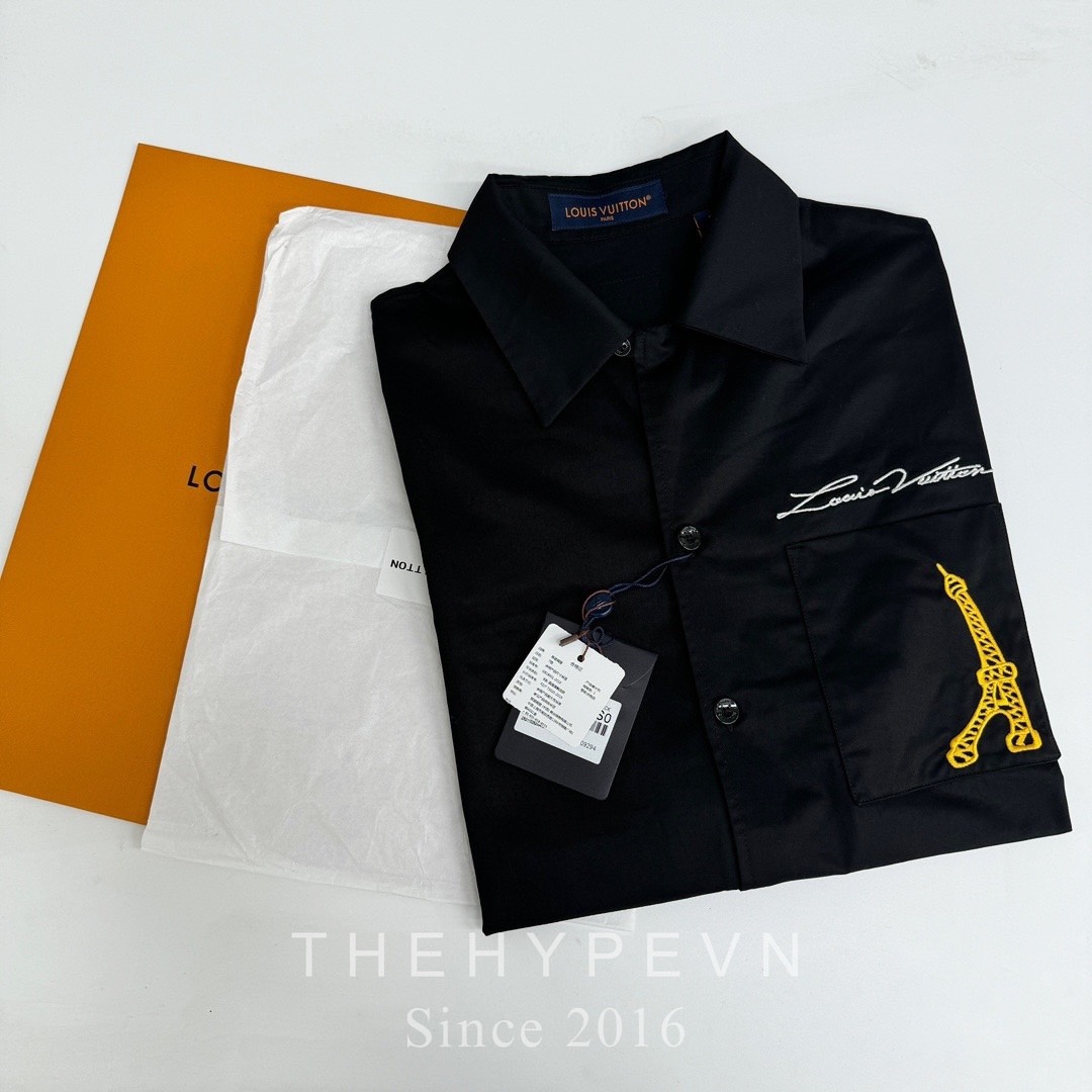 Áo Sơ Mi Louis Vuitton LV Eiffel Pont Neuf embroidery (Black) [Mirror Quality]