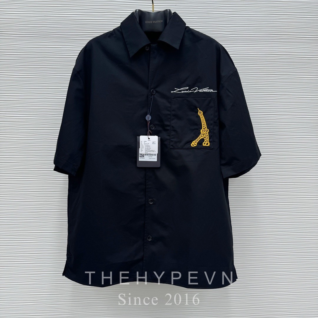 Áo Sơ Mi Louis Vuitton LV Eiffel Pont Neuf embroidery (Black) [Mirror Quality]
