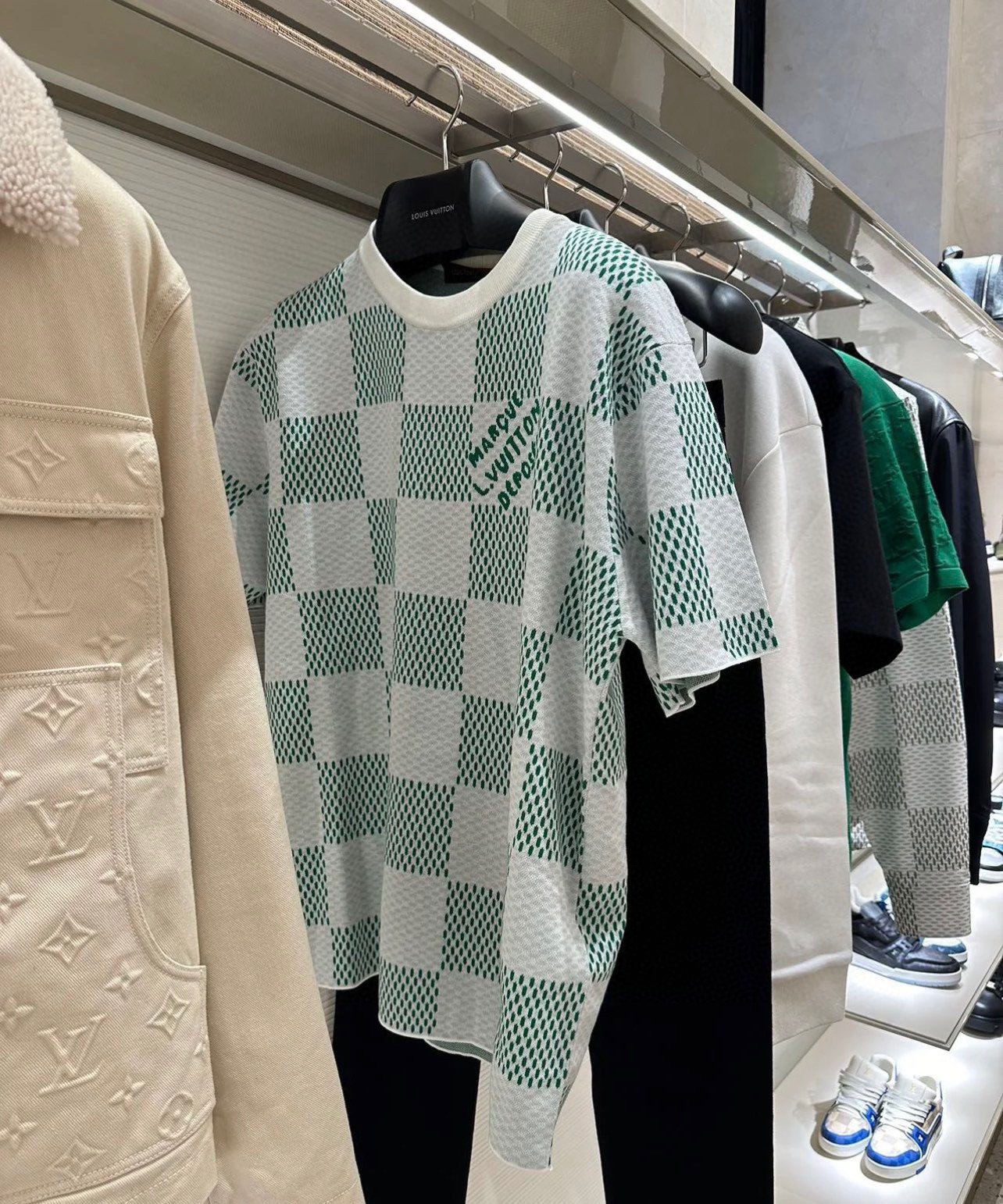 Áo Thun Louis Vuitton Damier Knitted Short-Sleeved Crewneck (Green) [Mirror Quality]