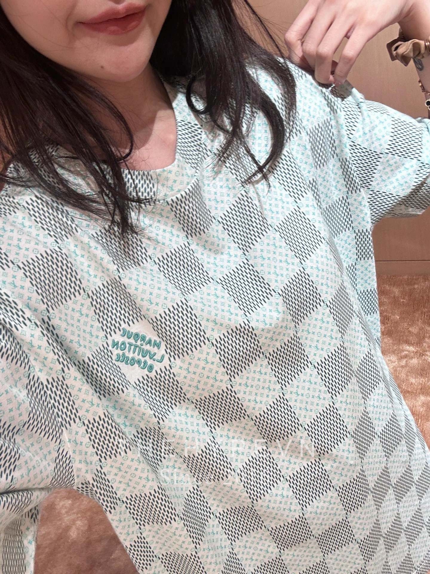 Áo Thun Louis Vuitton LV Damier Monogram (Blue-Green) [Mirror Quality]