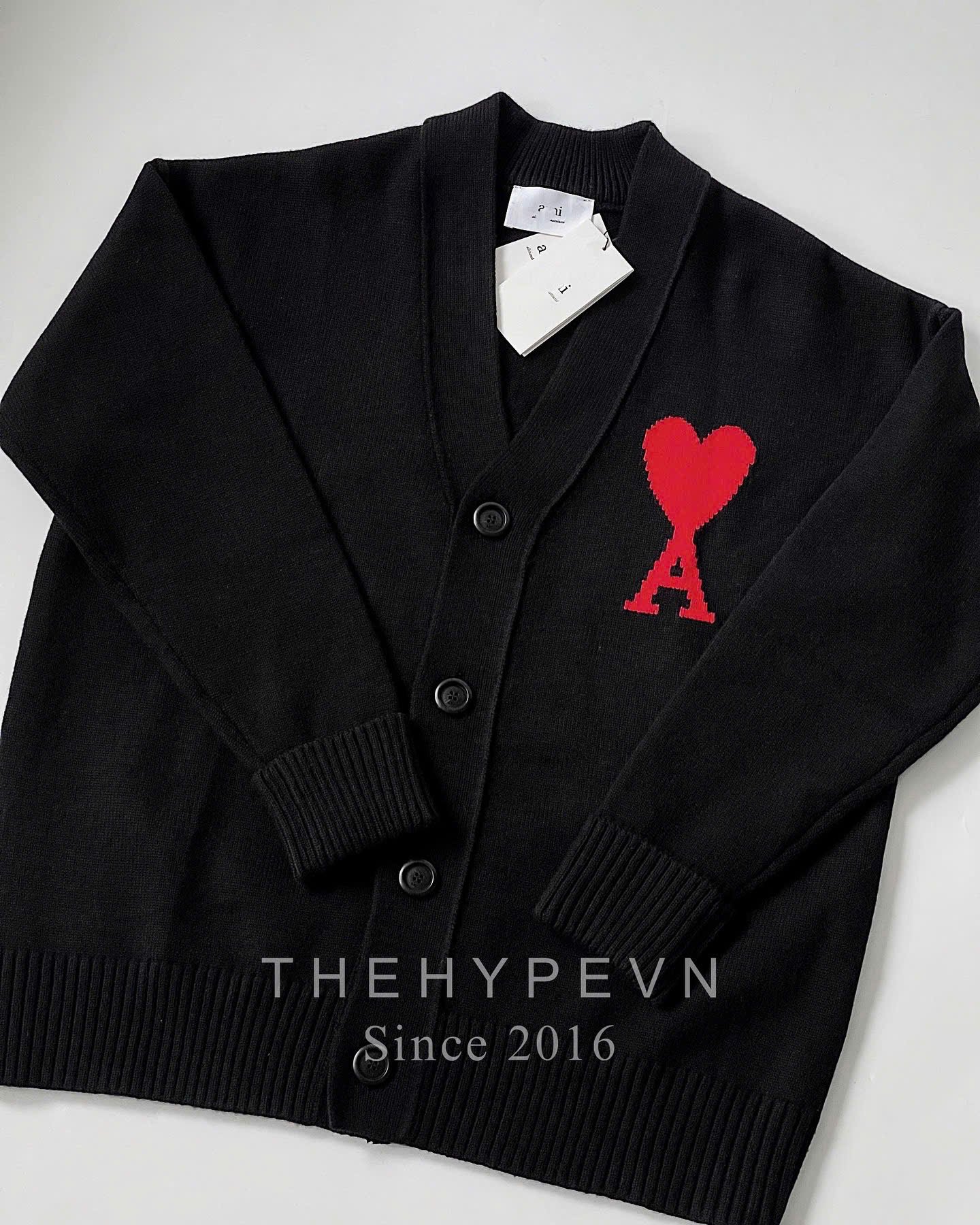 ÁO CARDIGAN AMI PARIS BIG HEART LOGO WOOL (BLACK)