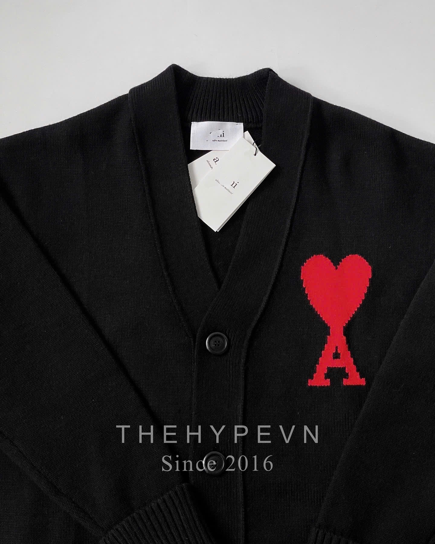 ÁO CARDIGAN AMI PARIS BIG HEART LOGO WOOL (BLACK)