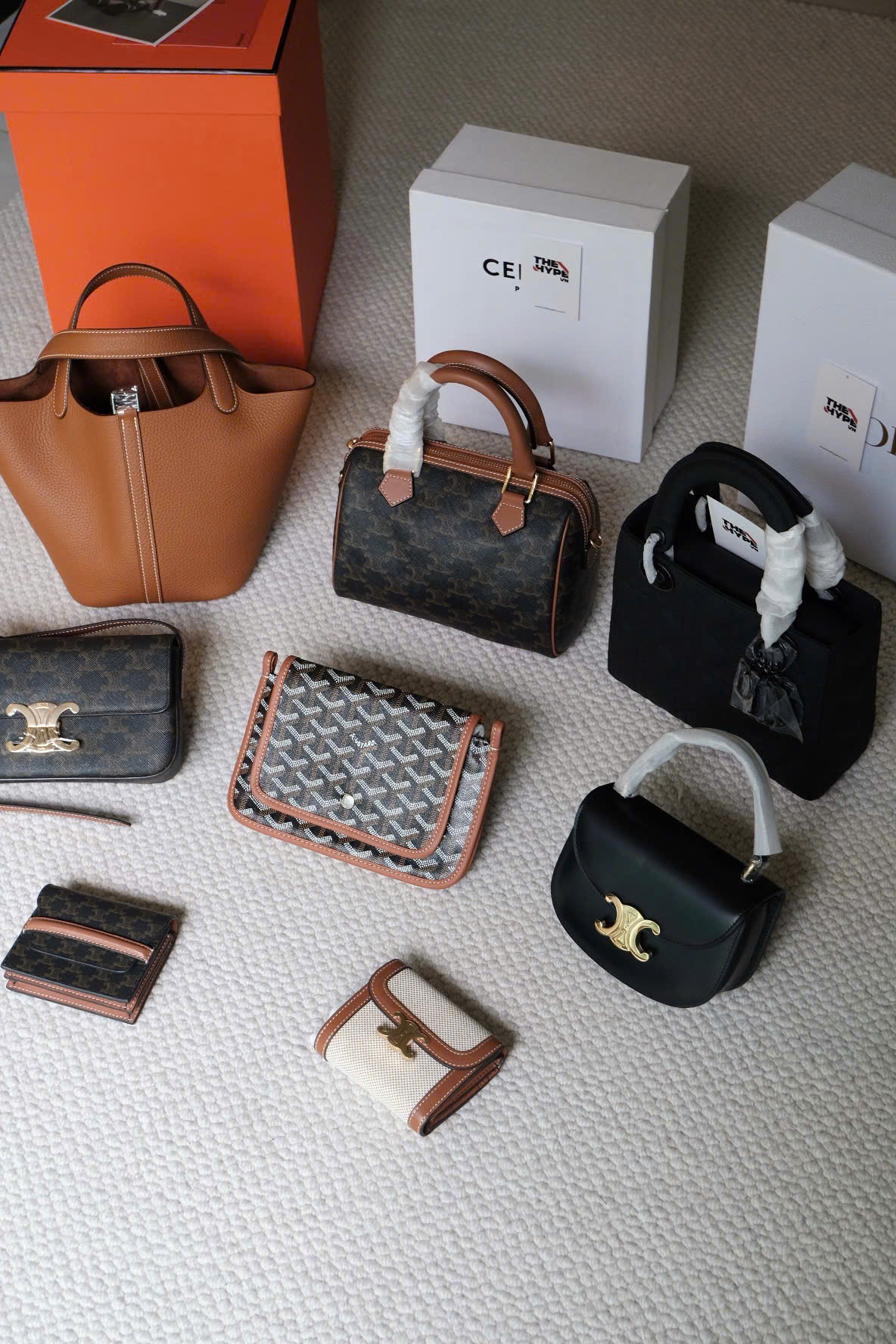 TÚI CELINE CLAUDE IN TRIOMPHE CANVAS AND CALFSKIN (TAN) [MIRROR QUALITY]