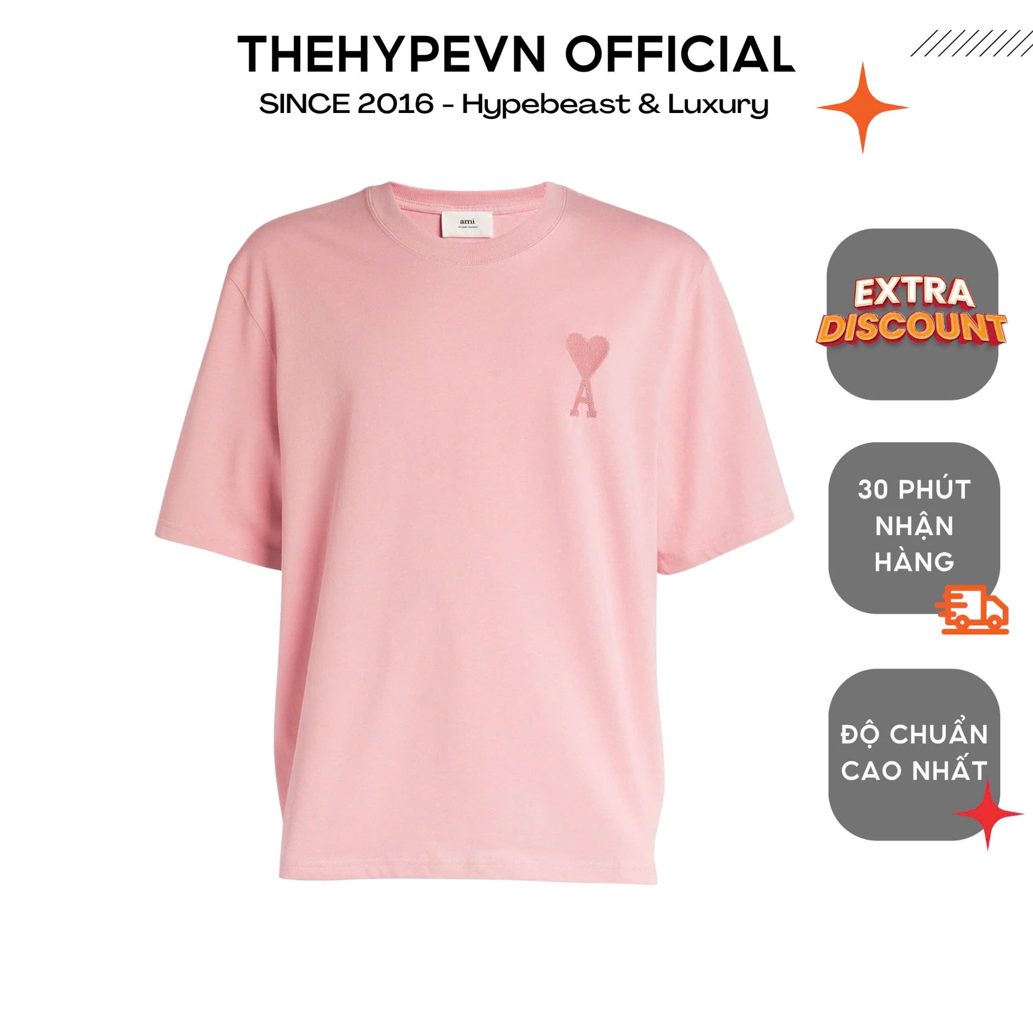 ÁO PHÔNG AMI PARIS BIG HEART LOGO TEE (PALE PINK)